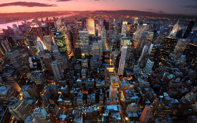2560x1440 pix. Wallpaper manhattan, new york, skyscrapers, city, sunset