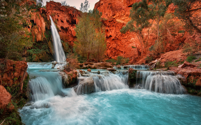 1920x1200 pix. Wallpaper waterfall, red, rock, arizona, nature, cliff