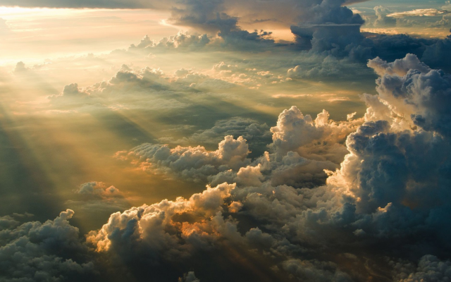 1920x1080 pix. Wallpaper clouds, sun rays, sunset, aerial view, nature, sky