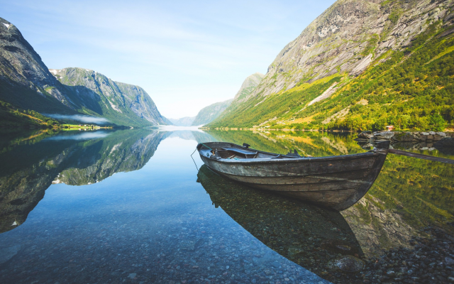 2000x1333 pix. Wallpaper fjord, mountains, boat, reflection, norway, calm, nature, landscape