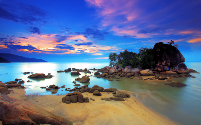 2048x1364 pix. Wallpaper sky, clouds, sunset, sea, beach, ocean, island