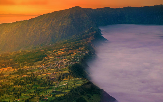 1920x1200 pix. Wallpaper mount bromo, landscape, nature, village, java, indonesia, mist, sunrise, fog
