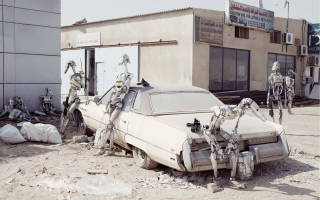2087x1565 pix. Wallpaper robot, old car, dubai, photo manipulation, star wars