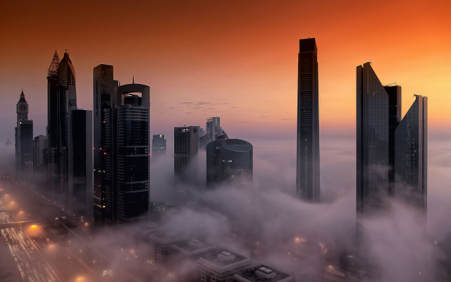 2048x1370 pix. Wallpaper dubai, city, skyscrapers, fog, clouds