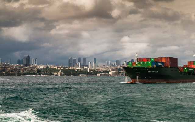 1920x1200 pix. Wallpaper Turkey, Istanbul, city, cityscape, ship, container ships, sea, clouds