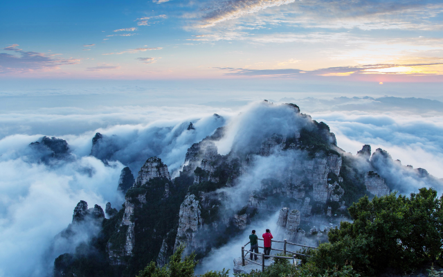3840x2160 pix. Wallpaper mountains, sunrise, clouds, fog, nature, cliff, china