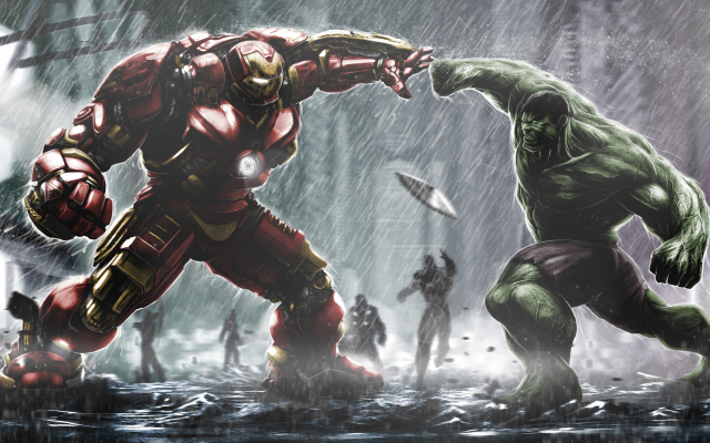 3840x2160 pix. Wallpaper hulk, hulkbuster, marvel comics, rain, art
