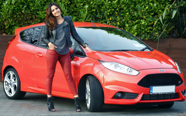 1920x1080 pix. Wallpaper ford fiesta, women with cars, red car, ford, cars. smiling, brunette
