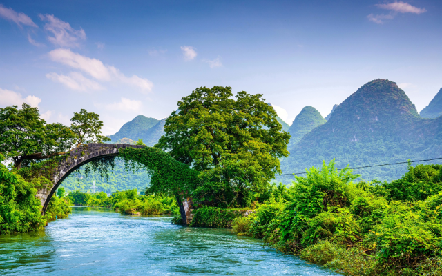 2400x1600 pix. Wallpaper yulong bridge, bridge, nature, landscape, mountains, yangshuo, guilin, guangxi, china