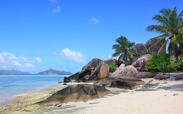 1920x1200 pix. Wallpaper Seychelles, nature, landscape, island, beach, rock, palm trees, sea, sand, mountain, tropical, summe