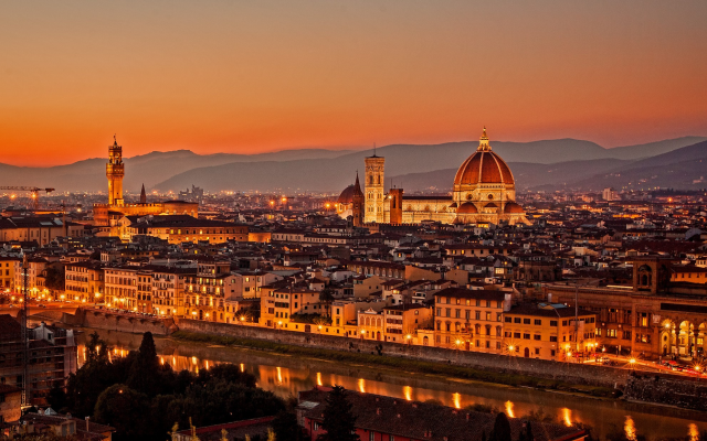 2048x1241 pix. Wallpaper florence, italy, city, florence cathedral, sunset, river, arno, cattedrale di santa maria del fiore