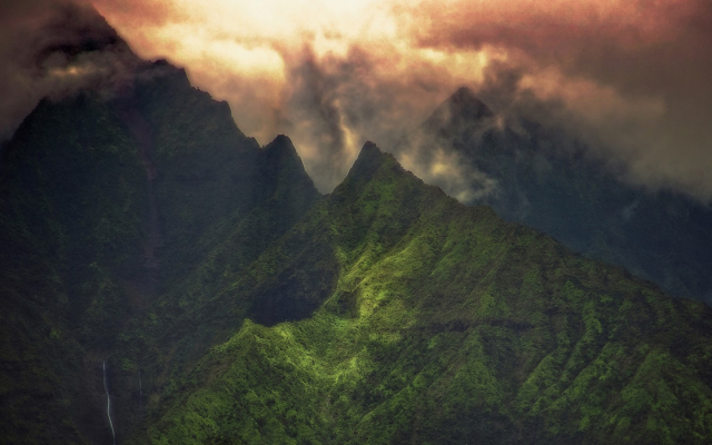 1920x1080 pix. Wallpaper Kauai, Hawaii, landscape, nature, clouds, sunrise, mountain, creeks, green