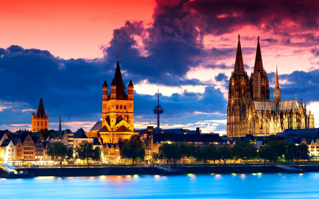1920x1080 pix. Wallpaper cologne, germany, architecture, gothic architecture, sunset, city