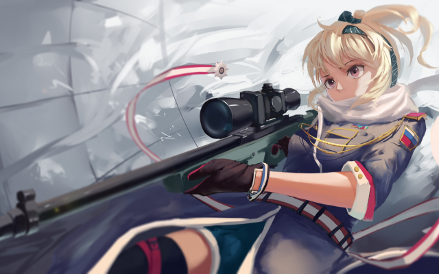 4800x2480 pix. Wallpaper anime, art, girl, sniper, sniper rifle, weapon