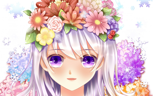4724x3789 pix. Wallpaper art, yuri, girl, face, eyes, flowers, roses, anime