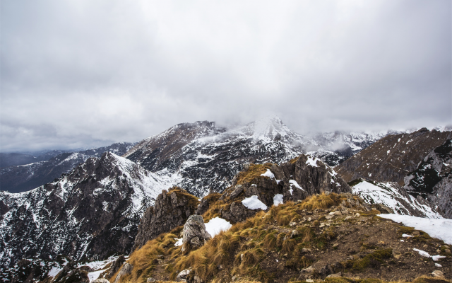 2507x1674 pix. Wallpaper mountains, nature, snowy peak, sky, clouds, fog, snow