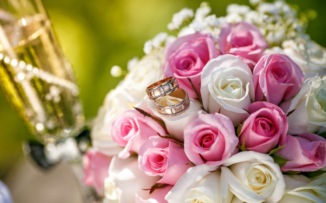 3307x2205 pix. Wallpaper wedding bouquet, flowers, roses, pink, wedding, bouquet, wedding rings