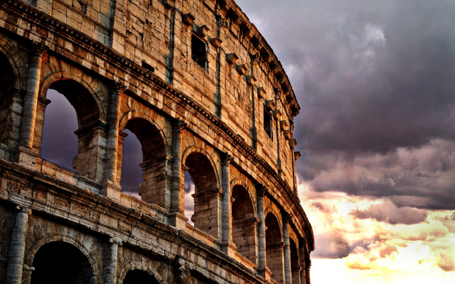 2048x1371 pix. Wallpaper colosseum, rome, italy, dark clouds, city, sunset