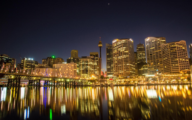1920x1200 pix. Wallpaper darling harbour, city, harbor, sydney, australia, lights