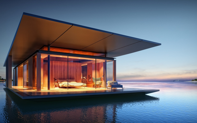 1920x1200 pix. Wallpaper floating house, lake, lagoon, houseboat