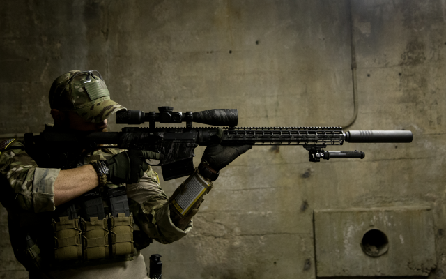 5457x3070 pix. Wallpaper soldier, sniper, rifle, optics