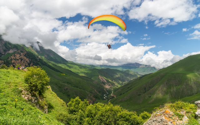 1920x1204 pix. Wallpaper paragliding, sport, extreme, selfie under the dome, mountains, clouds