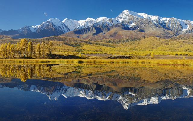 2311x1080 pix. Wallpaper eshtikel plato, mountains, kurai, altai republic, russia, nature, reflection