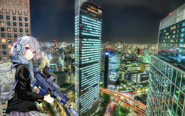 2560x1600 pix. Wallpaper cyberpunk, futuristic, tokyo, skyline, japan, night, gun