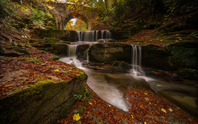 2560x1706 pix. Wallpaper old bridge, river, rapids, waterfall, nature, autumn, fall, stream
