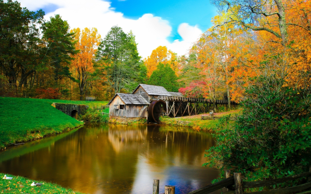 2560x1600 pix. Wallpaper mabry mill, virginia, nature, pond, autumn, leaf, fall, usa, mill