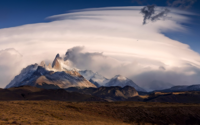 1920x1080 pix. Wallpaper fitz roy, patagonia, mountains, valley, snow peaks, clouds, nature