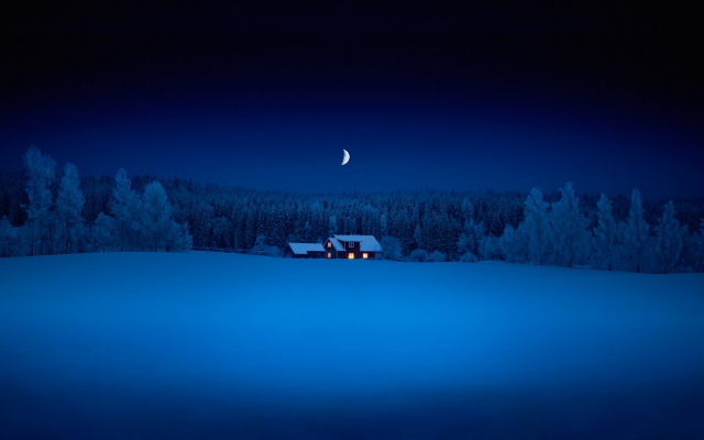 1920x1080 pix. Wallpaper winter, evening, night, snow, forest, nature, cottage