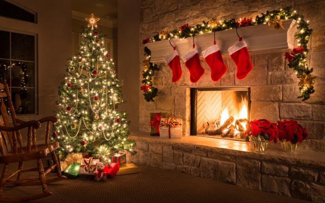 5582x3725 pix. Wallpaper christmas, holidays, fireplace, new year, christmas tree, comfort