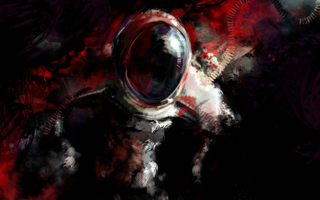2560x1440 pix. Wallpaper artwork, digital art, astronaut, blood, dark