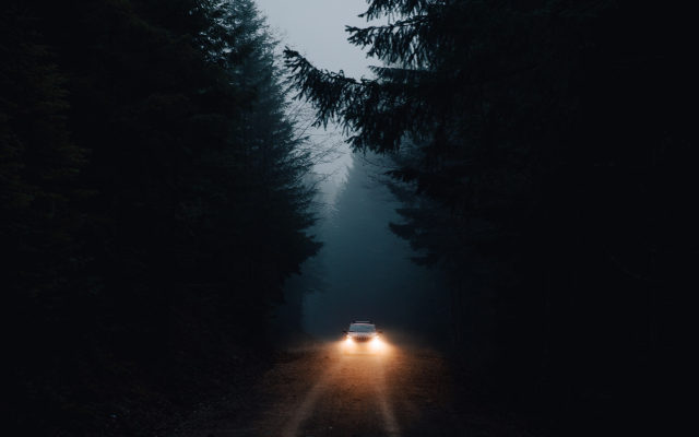 2048x1365 pix. Wallpaper road, forest, night, cars, nature