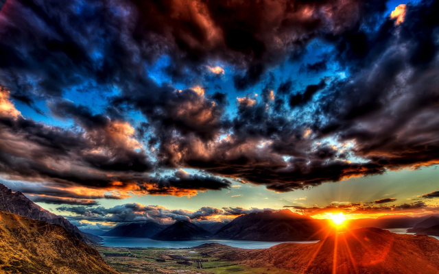 1920x1200 pix. Wallpaper sky, clouds, hills, valley, river, nature