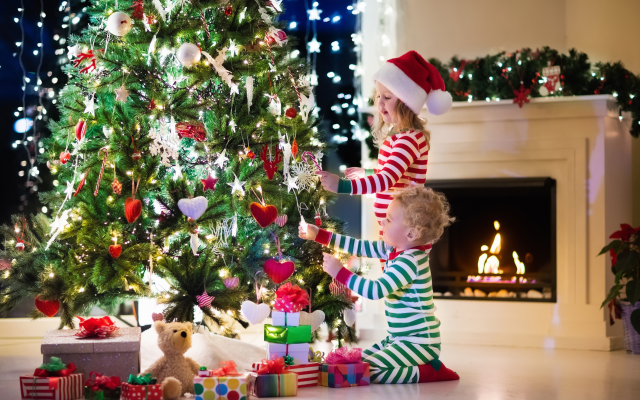 3450x2300 pix. Wallpaper children, tree, holiday, christmas, new year, kids, baby, fireplace