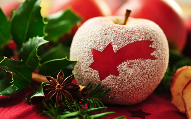 2048x1360 pix. Wallpaper new year, holidays, apple, star anise, branch, christmas, decorations