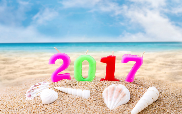 2048x1365 pix. Wallpaper 2017, new year, candles, seashells, sand, beach, sea, shells