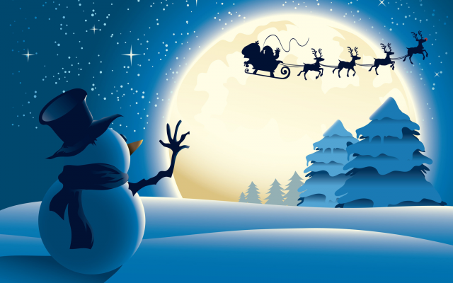 2048x1280 pix. Wallpaper new year, santa, reindeer, snowman, stars, night, christmas, holidays