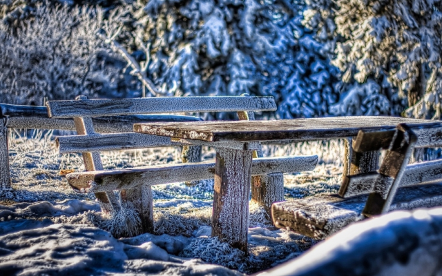 1920x1186 pix. Wallpaper cold, frost, bench, snow, winter