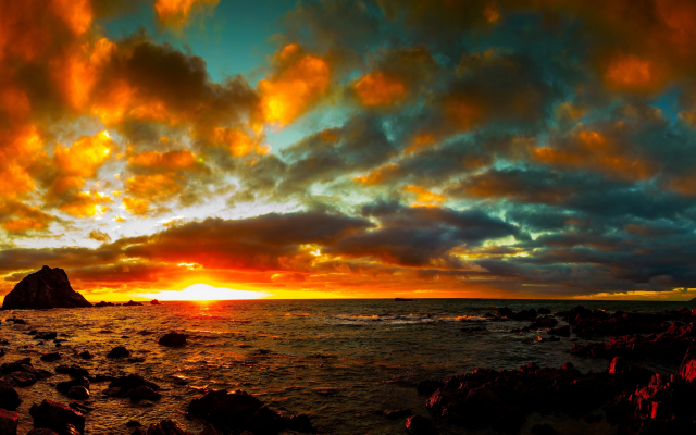 3840x2160 pix. Wallpaper sky, sea, sunset, clouds, nature
