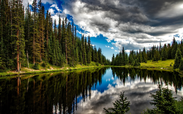 2201x1467 pix. Wallpaper lake, colorado, water, sky, clouds, forest, trees, landscape, scenic, nature