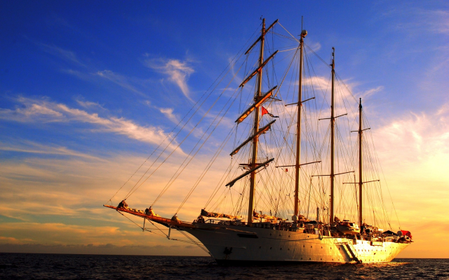 1920x1200 pix. Wallpaper star clipper, sailing ship, sea, ship, sunset
