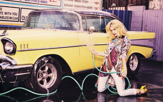 2472x1627 pix. Wallpaper jessica stam, women, car washing, blonde, retro car, cars