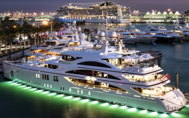 2048x1345 pix. Wallpaper yacht, night, ship, pier, cruise liner, cruise ship, miami beach