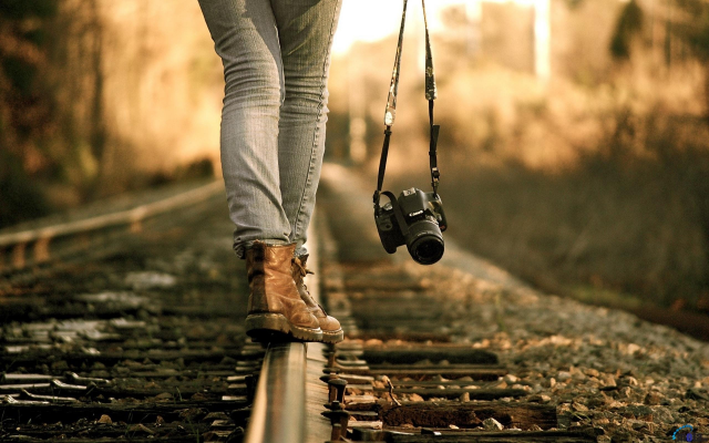2560x1600 pix. Wallpaper legs, jeans, rails, railway, camera