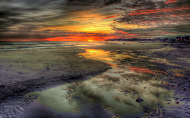 2048x1364 pix. Wallpaper sea, sunset, nature, clouds, sky, landscape, low tide