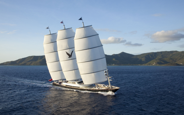 2000x1245 pix. Wallpaper maltese falcon, ship, sailboat, nature, island, sea, sail