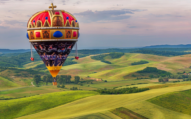 2048x1367 pix. Wallpaper hot air balloon, nature, landscape, flight, hills, balloon